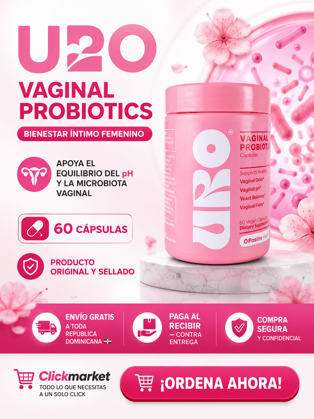 URO Vaginal Probiotics, para la salud vaginal de las mujeres, equilibrio del pH - Clickmarket